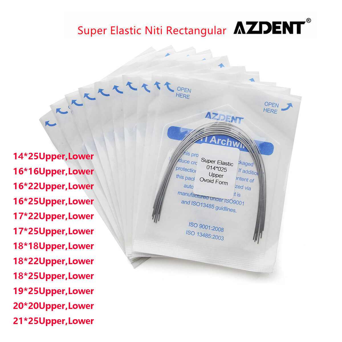 Dental Ortho Super Elastic Niti Rectangular Arch Wire Ovoid Form 14X25-21X25 U/L