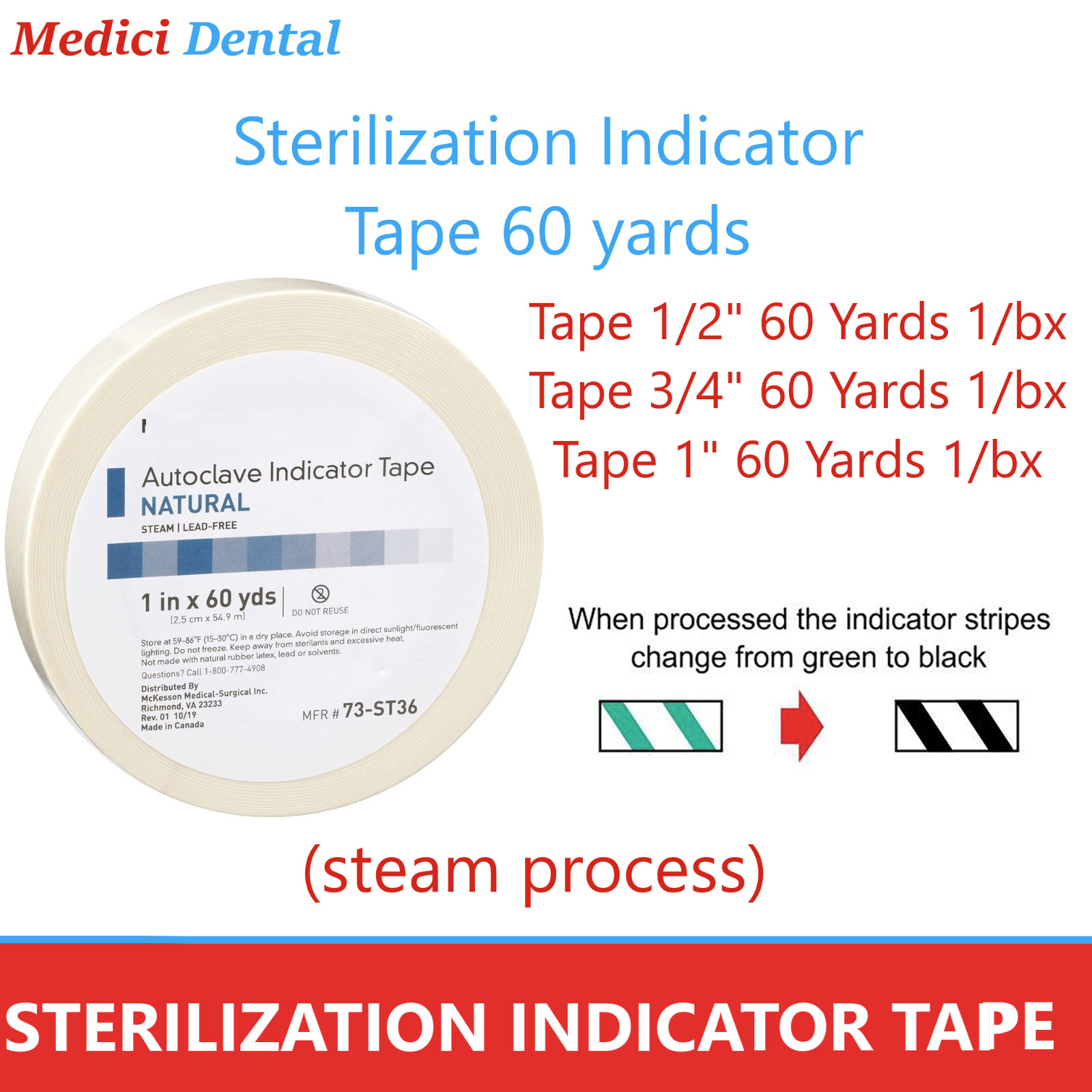 10 x AMGGoods Dental Autoclave Sterilization Indicator Tape 1/2″, 1x 60 Yards
