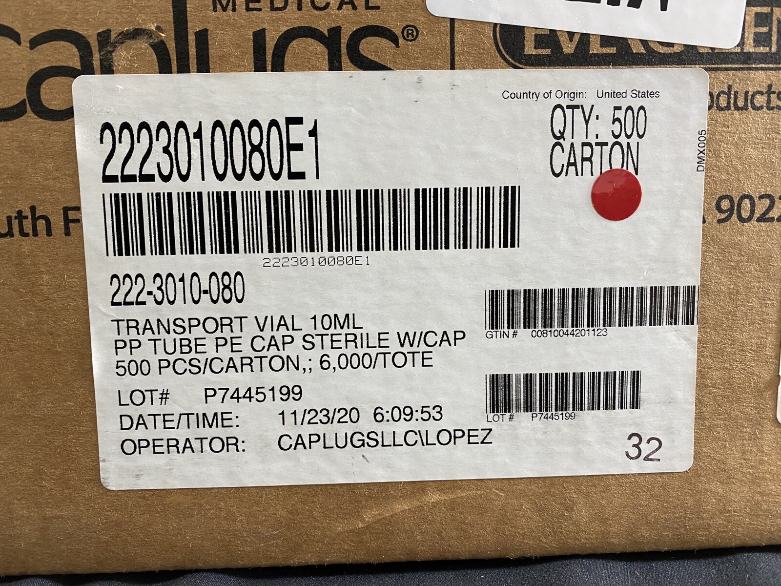 EVERGREEN SCIENTIFIC 10mL PP Transport Vial Sterile PE Cap 222-3010-080 (500/cs)