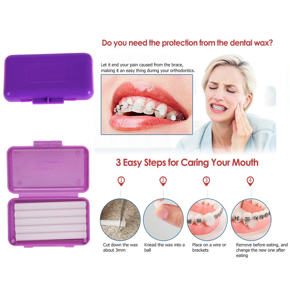Braces Cleaning Kit for Teeth, Portable Orthodontic Toothbrush Purple B