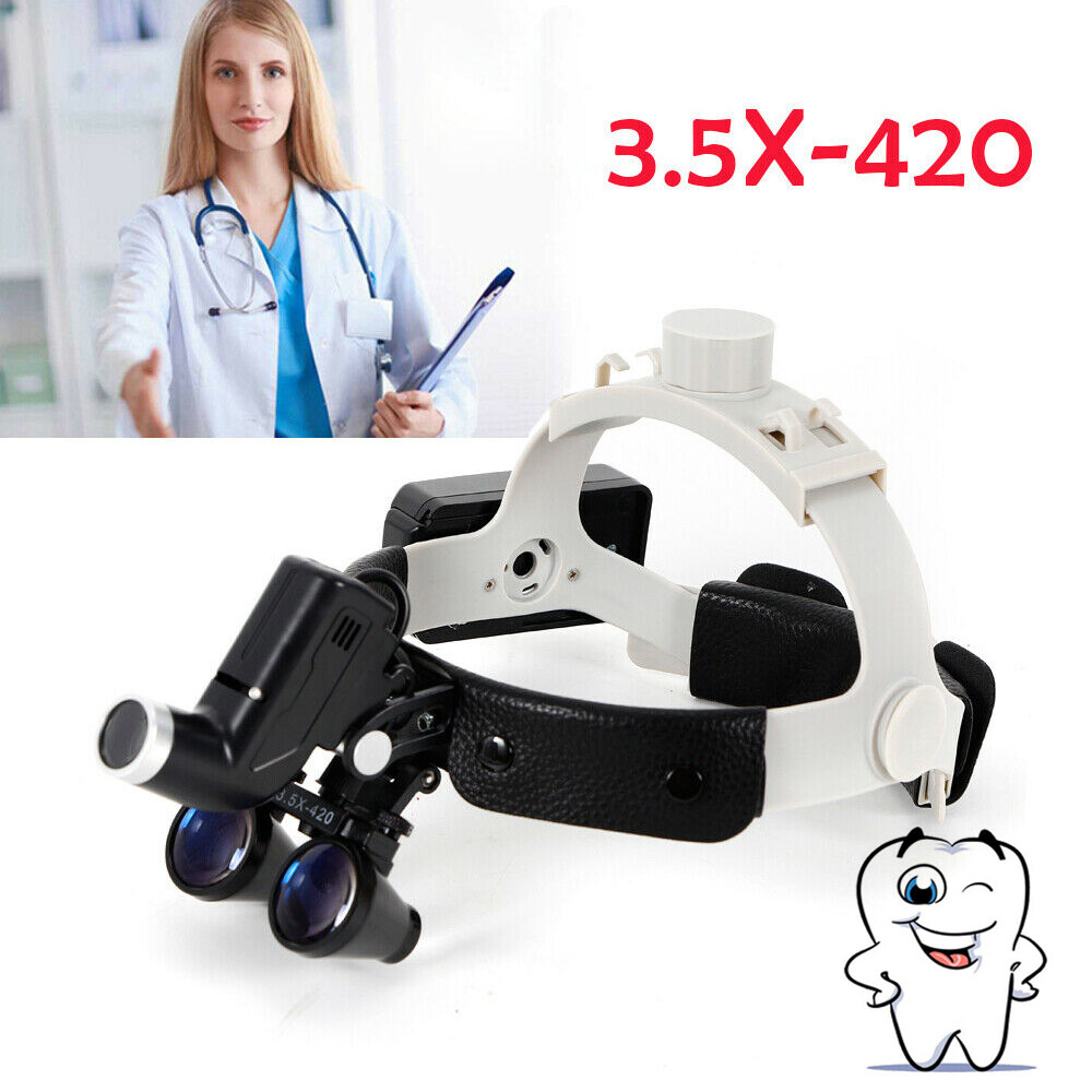 Dental 3.5x Surgical Headband Loupes 420mm Binocular w/ LED Head Light