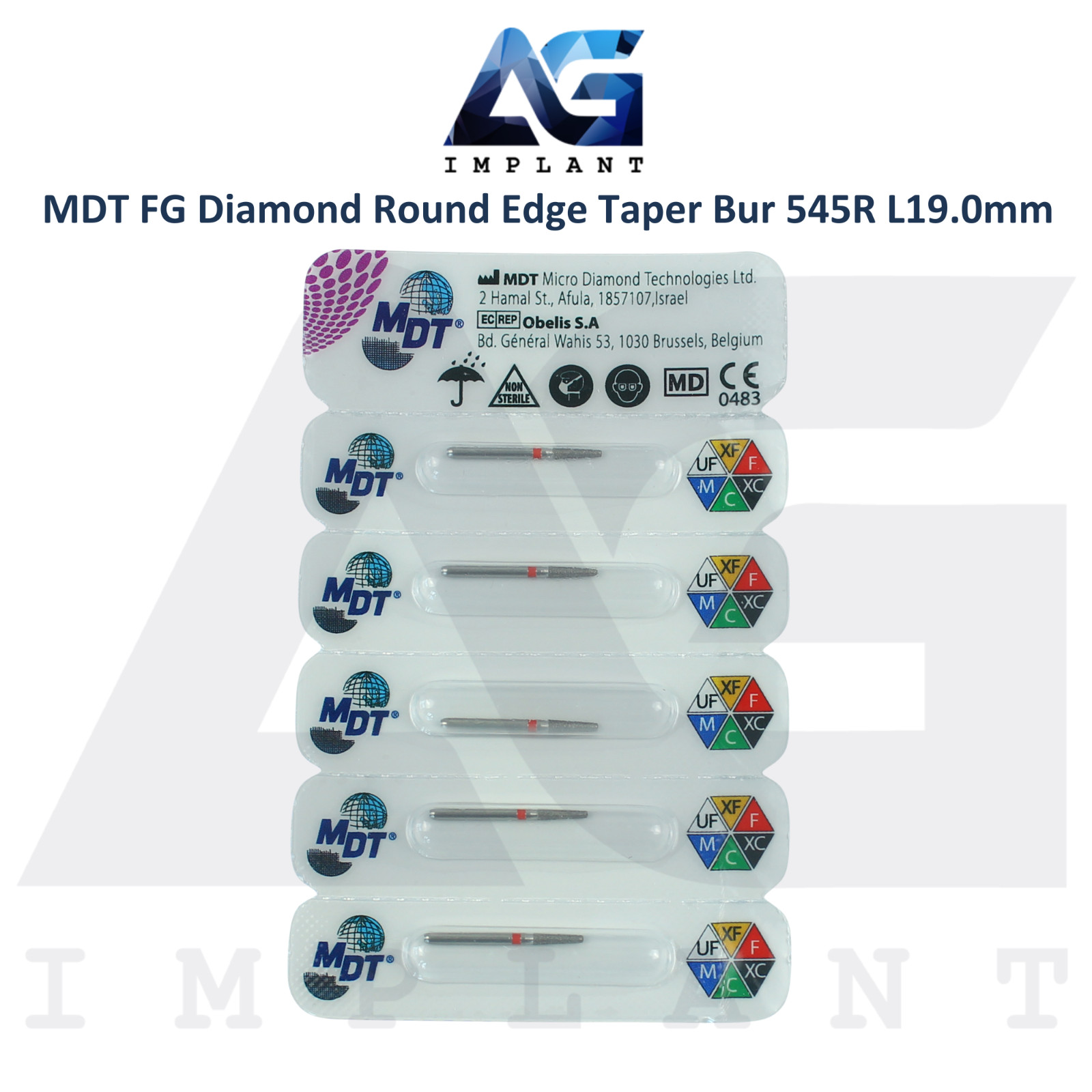 MDT Dental FG Diamond Coated Round Edge Taper Bur 545R L19.0mm Ø1.6mmX6.0mm