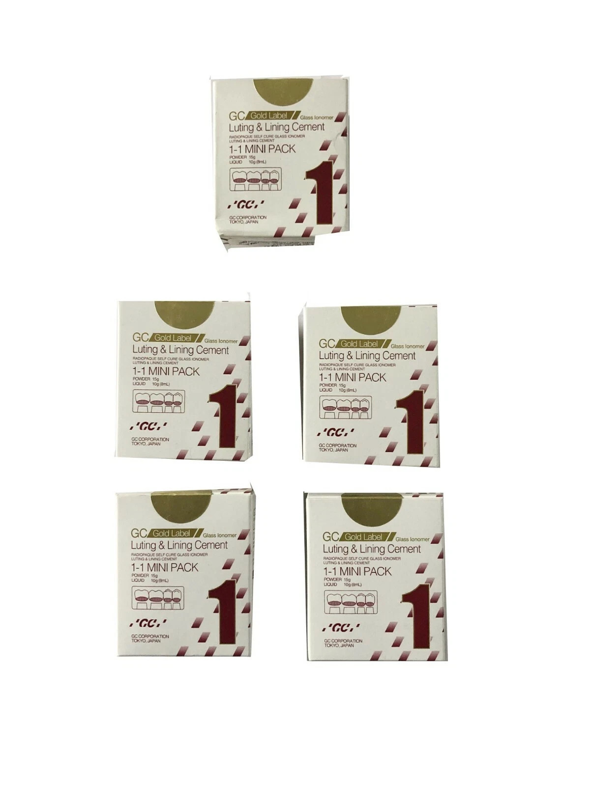 Pack of 5 GC FUJI 1 Powder Liquid Luting Cement Mini Dental Glue Permanent