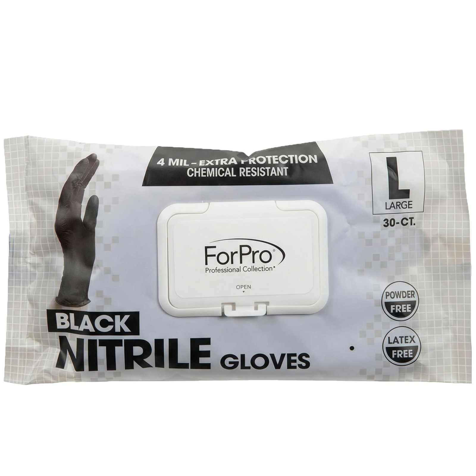 ForPro Black Nitrile Gloves, Chemical~Resistant, Powder~Free, Large, 30 Count