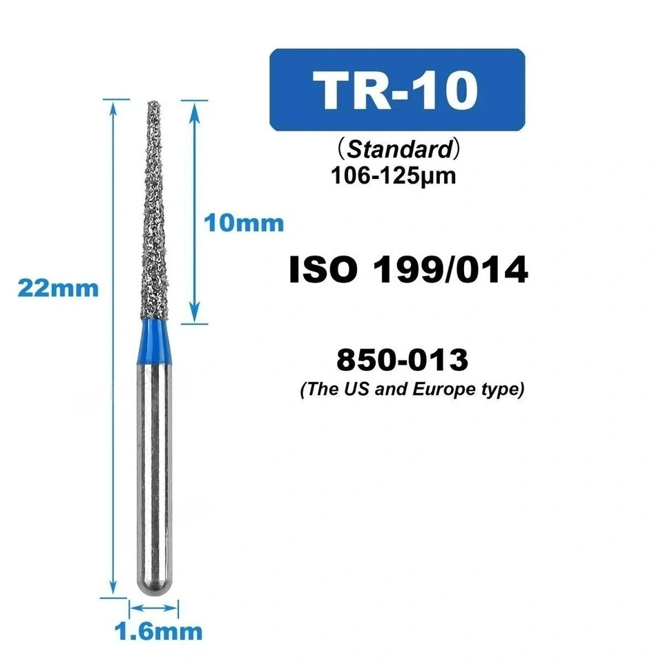 10Pcs Dental Diamond Burs TR Type for High Speed Handpiece FG Dia. 1.6mm
