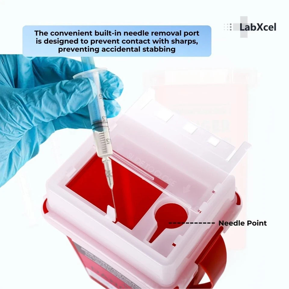 LabXcel 1 Quart Polypropylene Sharps Container Red Needle Disposal Bin 2pcs