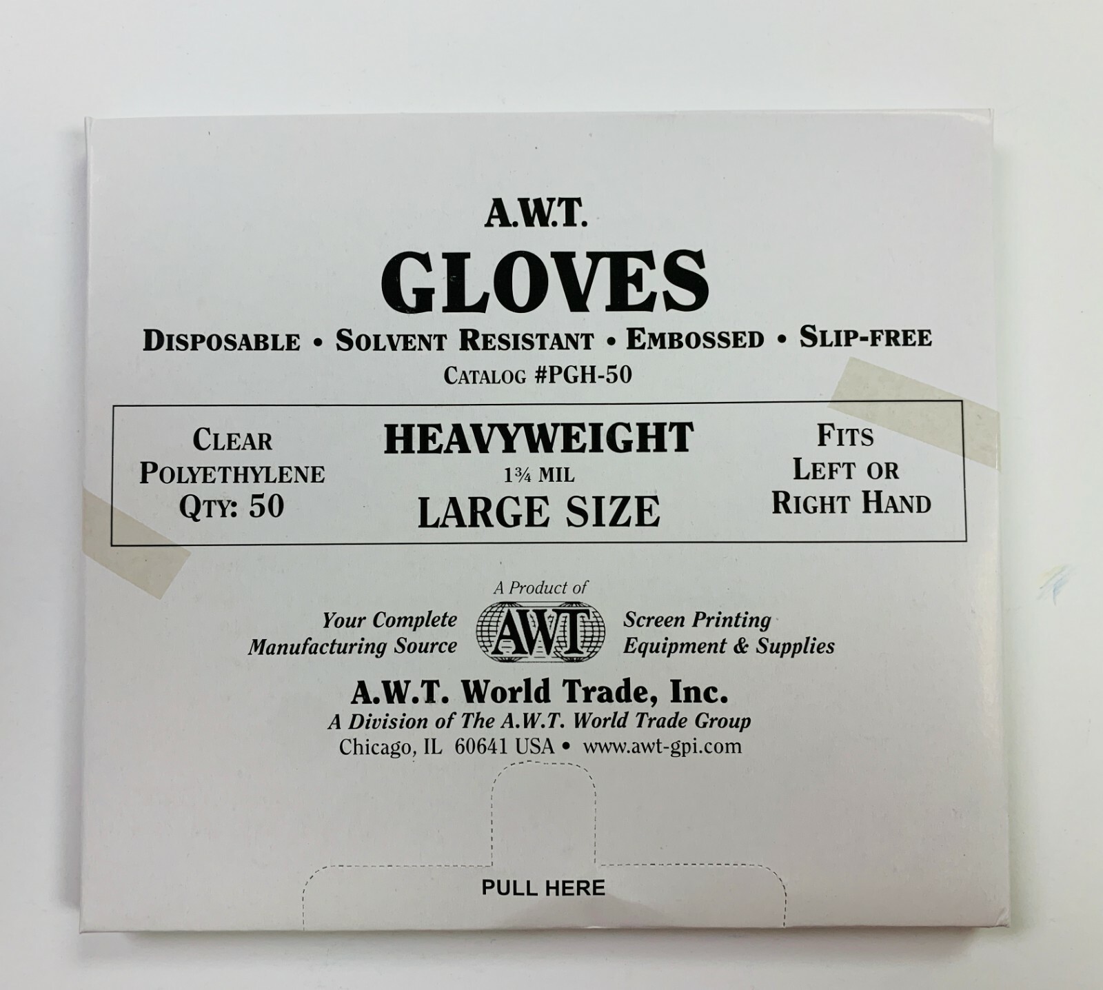 100 PCS A.W.T. Disposable Clear P.E. Gloves, Heavyweight, Large (L), PGH-50