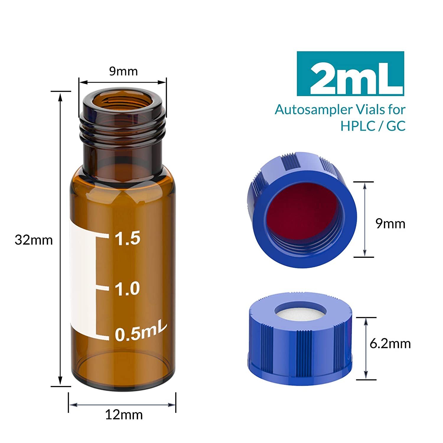 5000x Amber 2mL Autosampler HPLC Vials 9-425 Screw Cap Sample Storage Graduation