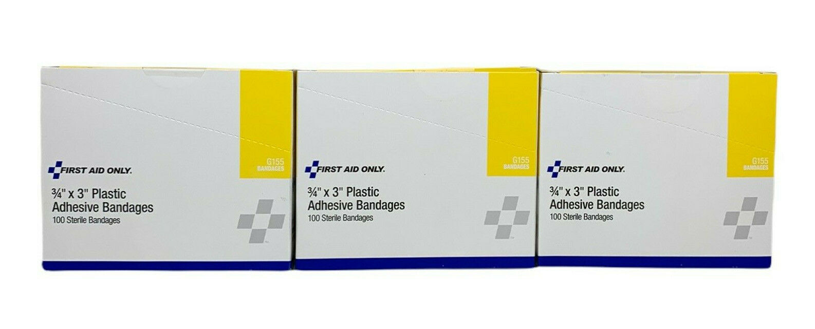 16 Boxes First Aid Only Plastic Adhesive Bandages 0.75″ x 3″, 100/BX, G155