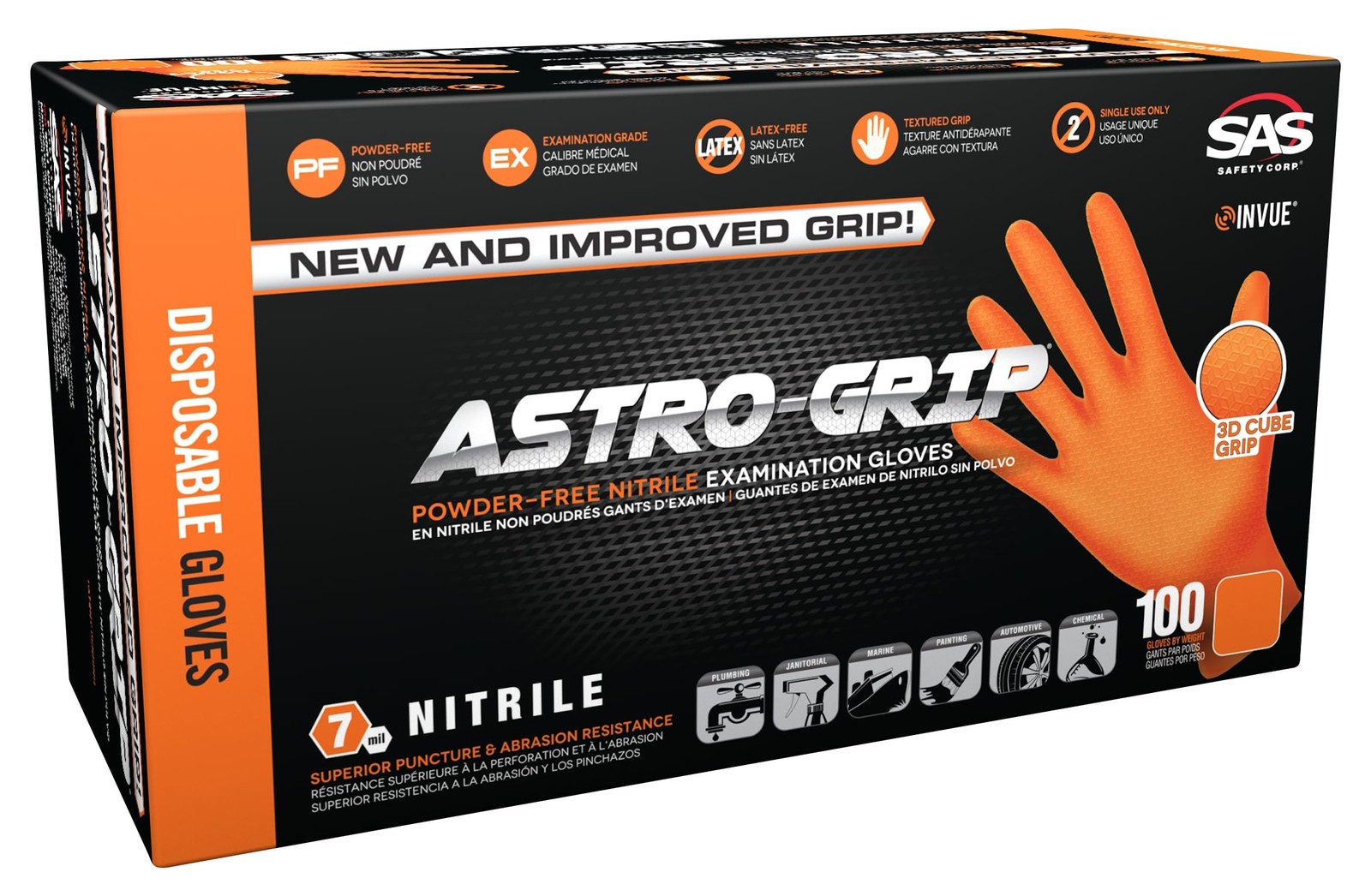 Extra Large Orange Nitrile Disposable Gloves Astro Grip Exam Grade 100 Count