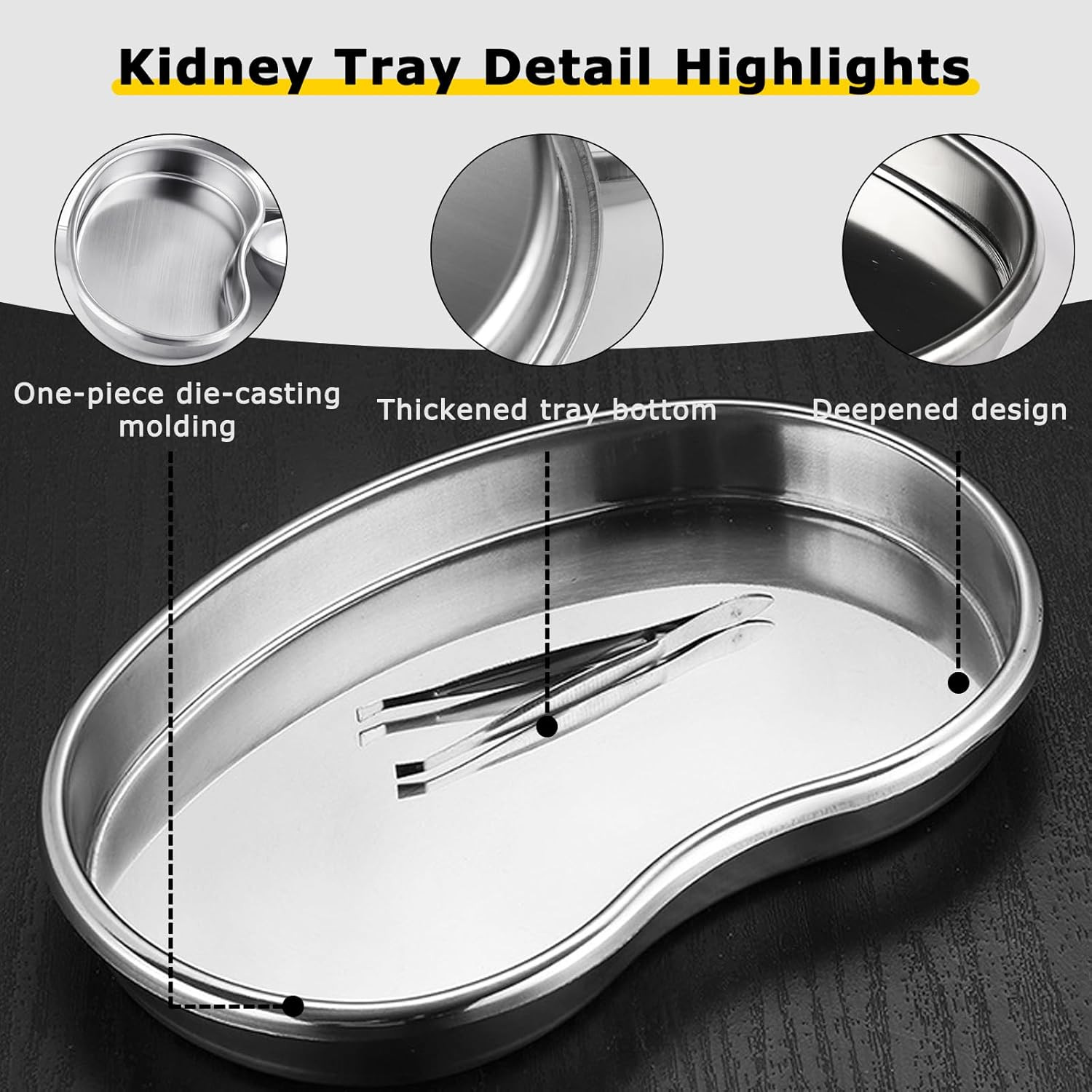 2 Pack Stainless Steel Tray – Medium Metal Tray, Curved Sheet for Dental, Office