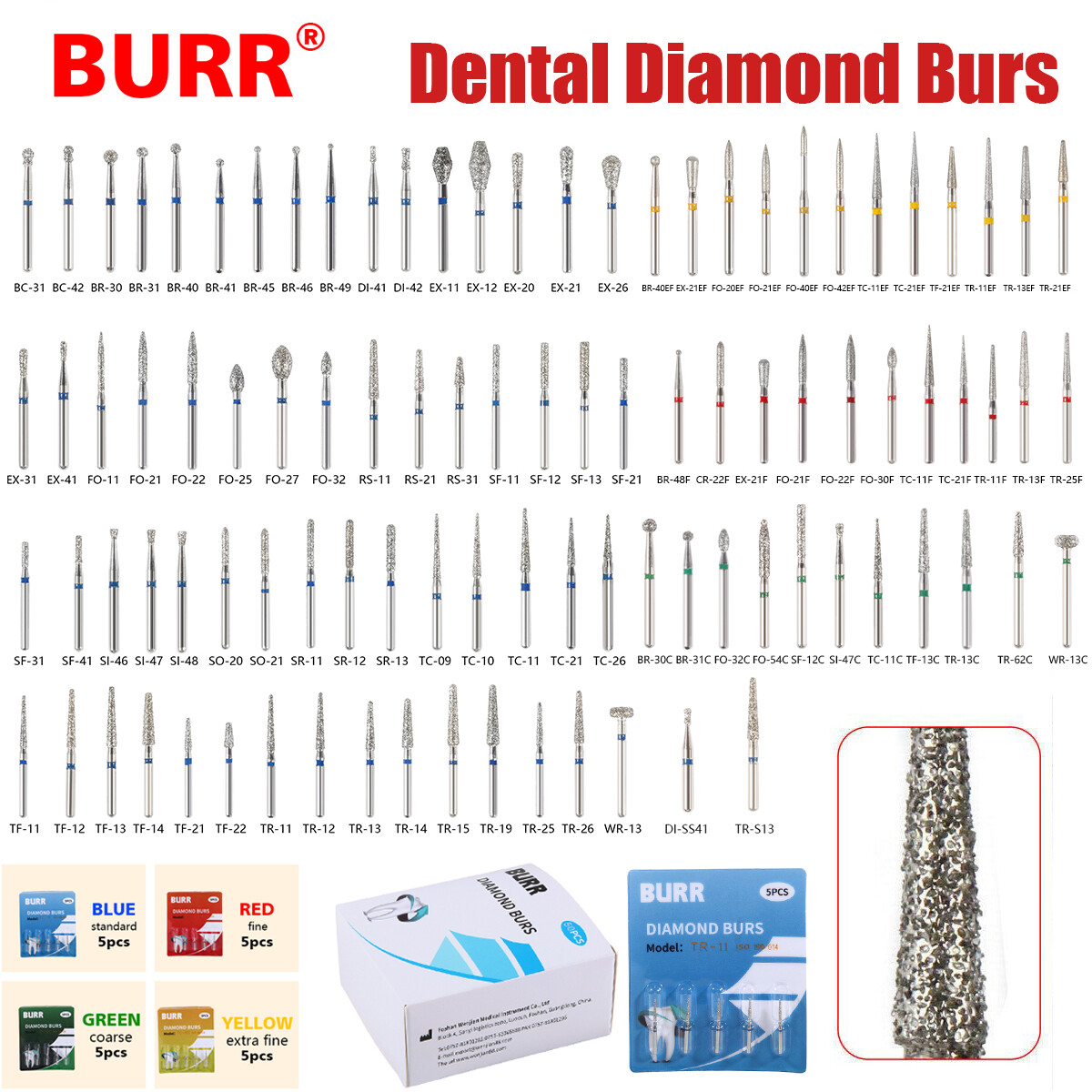 0.99 USD Dental FG Diamond Burs for High Speed Handpiece Friction Grip 5pcs/pack