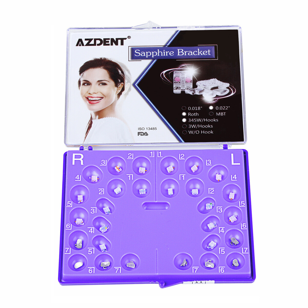 AZDENT Dental Ortho Sapphire Bracket Buccal Tubes Mini roth/MBT.022 Hooks 345