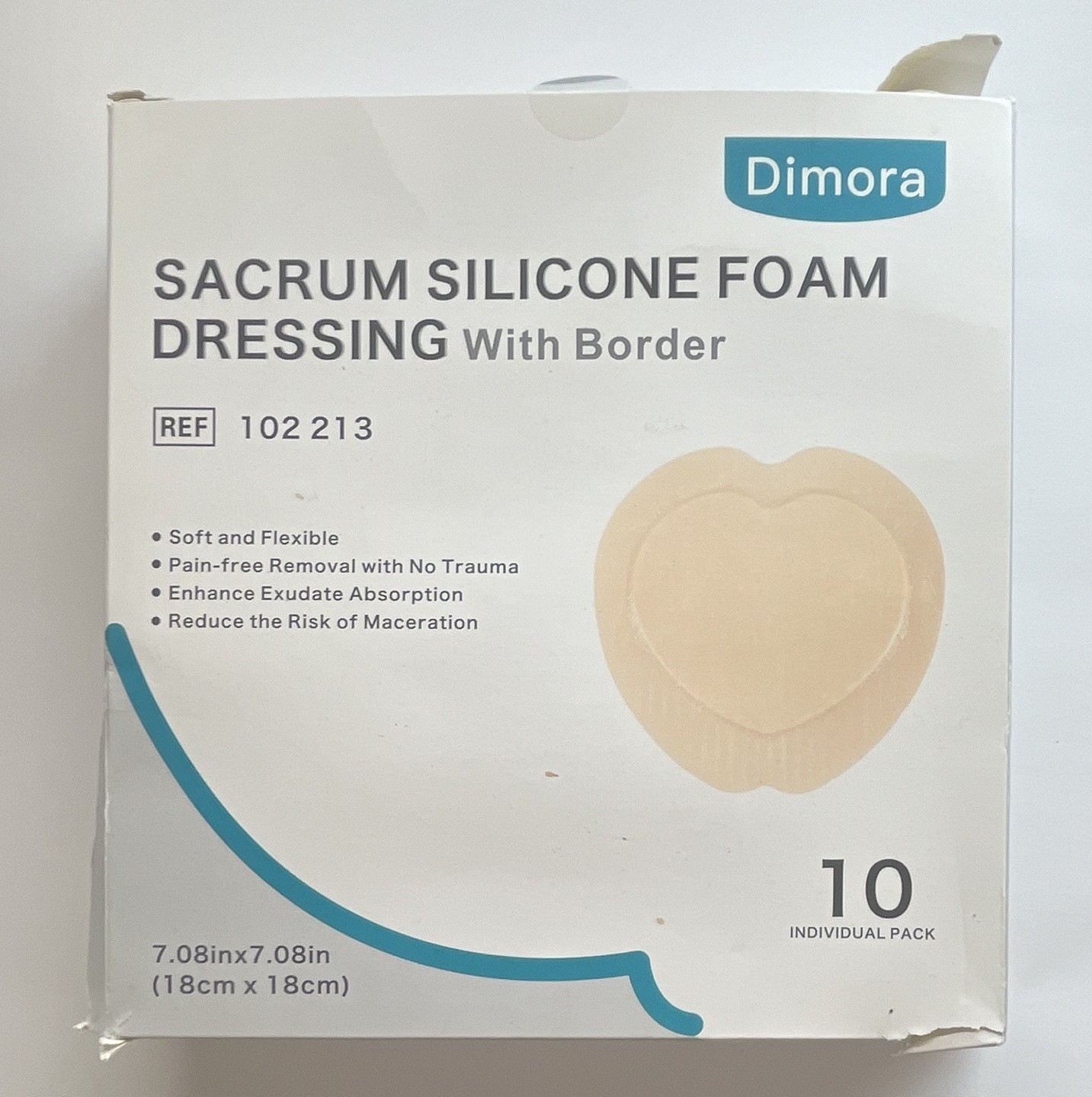 Dimora Sacrum Silicone Foam Dressing w/ Border 7.08×7.08 in 10 Pack 102 213