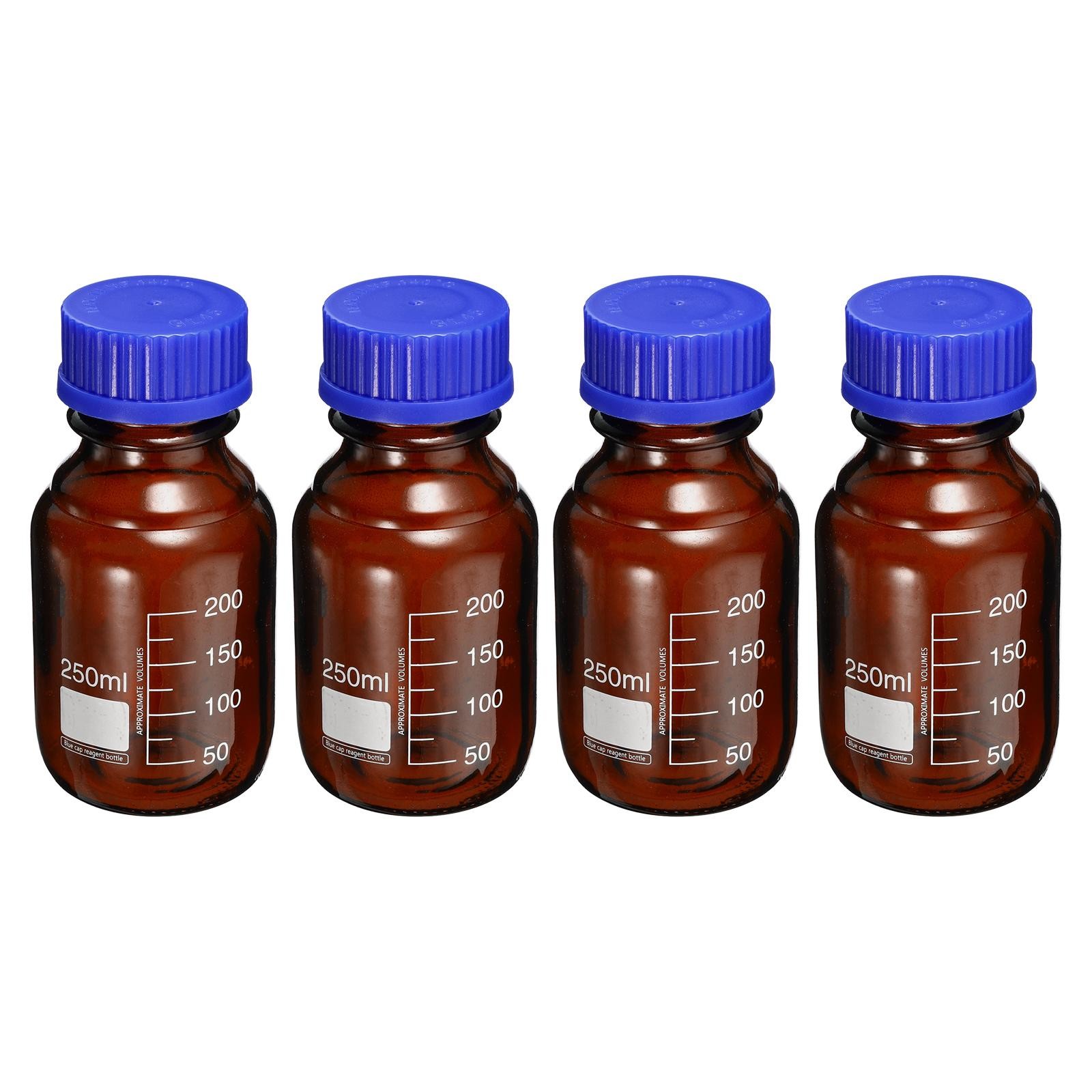 250mL Amber Reagent Media Graduated Glass Storage Bottle Blue Cap 4Pcs