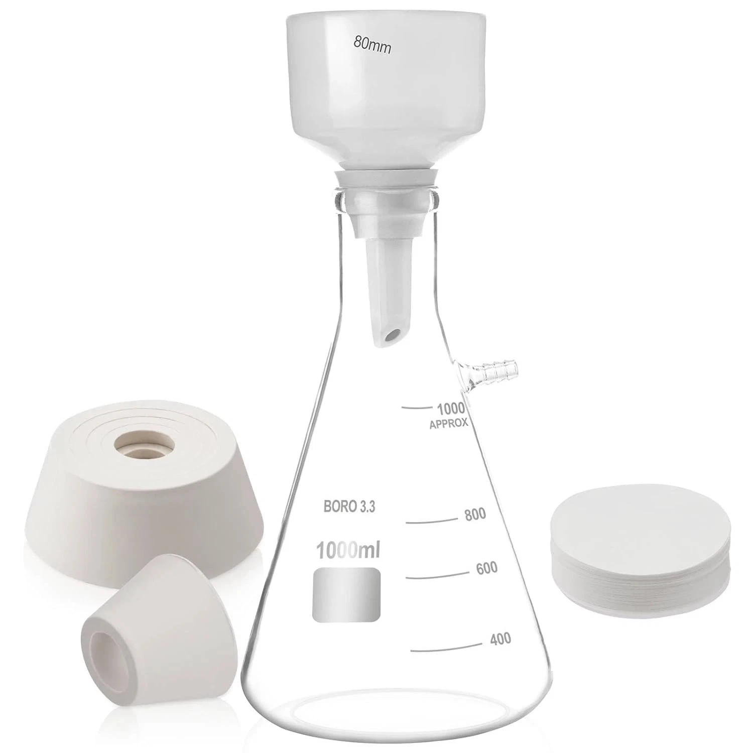 1000ML Buchner Funnel Kit Filter Flask Set, 1L Vacuum Flask 80mm Funnel, Borosil