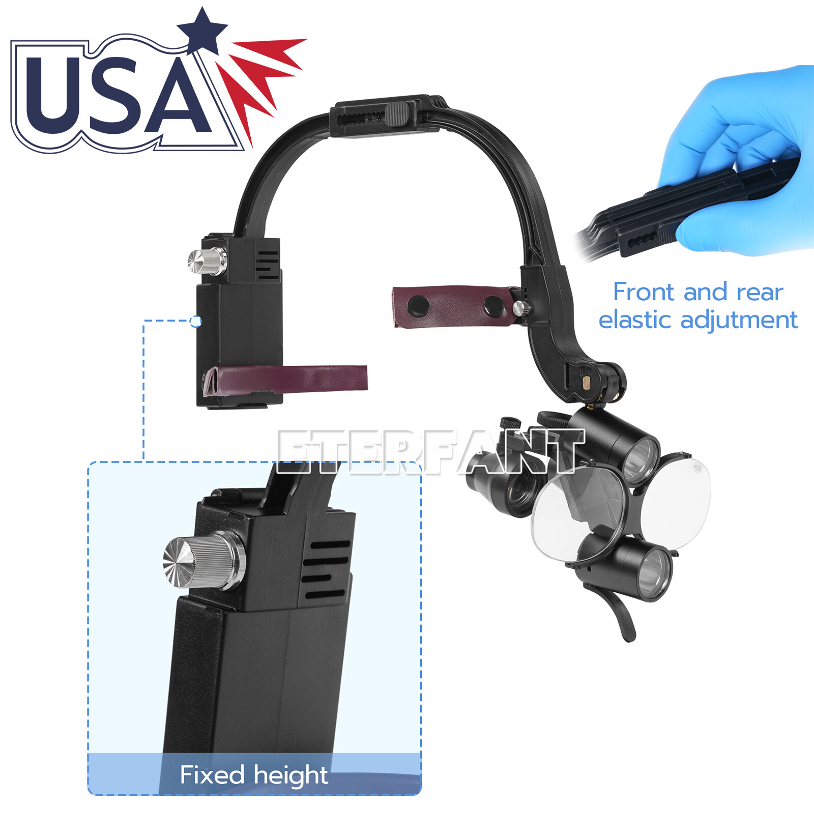 ETERFANT Dental 3.5X Surgical Headband Binocular Loupes 5W LED Head Light 2 Leds