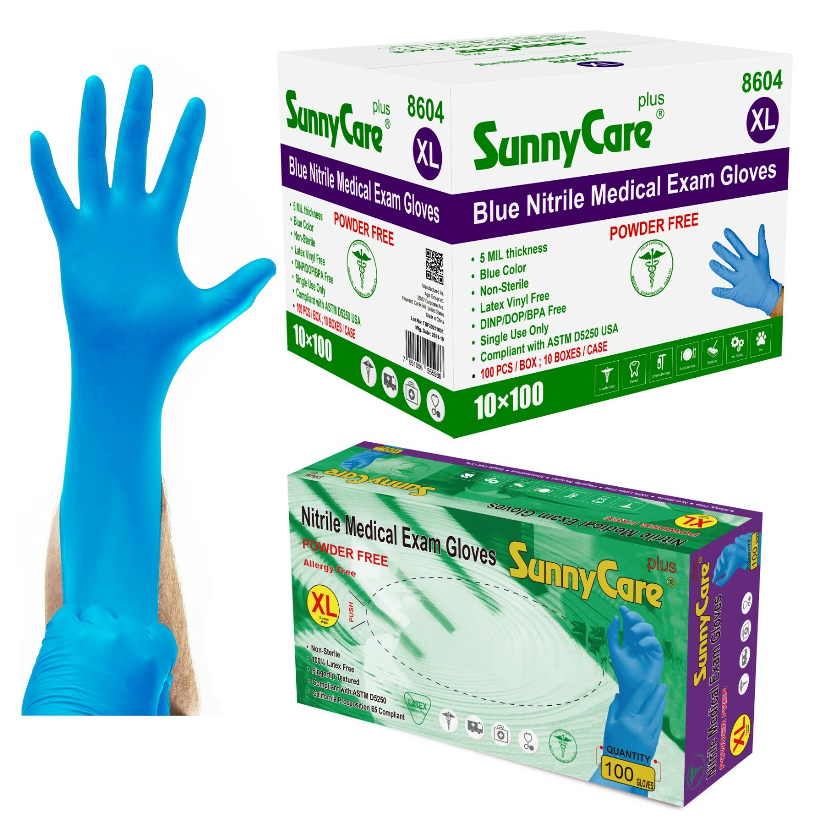 1000 SunnyCare 5.0 mil Nitrile Exam Gloves Chemo-Rated (Non Vinyl Latex) 8604-XL