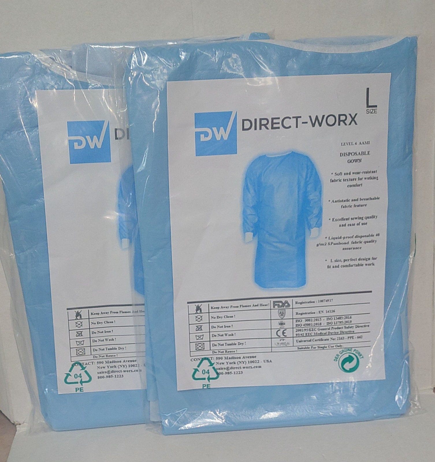 Direct-Worx Surgical Level 4 Disposable Gown Breathable Fabric Large LOT of 2