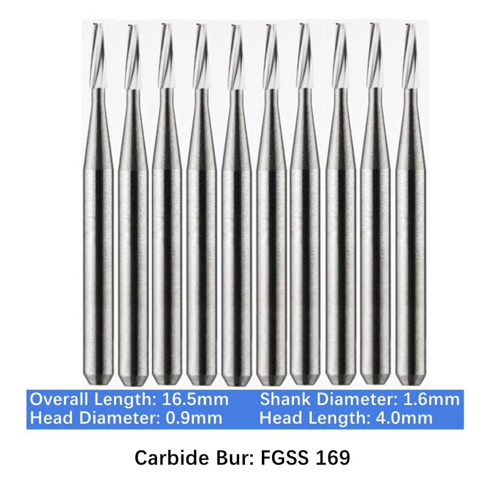 Vakker 10pc Dental Carbide Burs FG SS 169 Short Friction Grip Taper Flat End