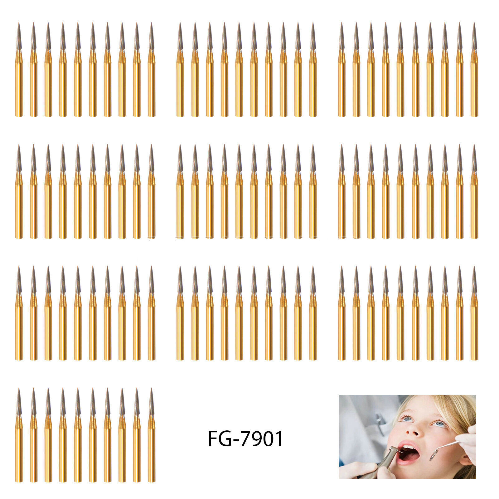 Dental Tungsten Carbide Gold Burs Trimming & Finishing & Polishing Flame FG7901
