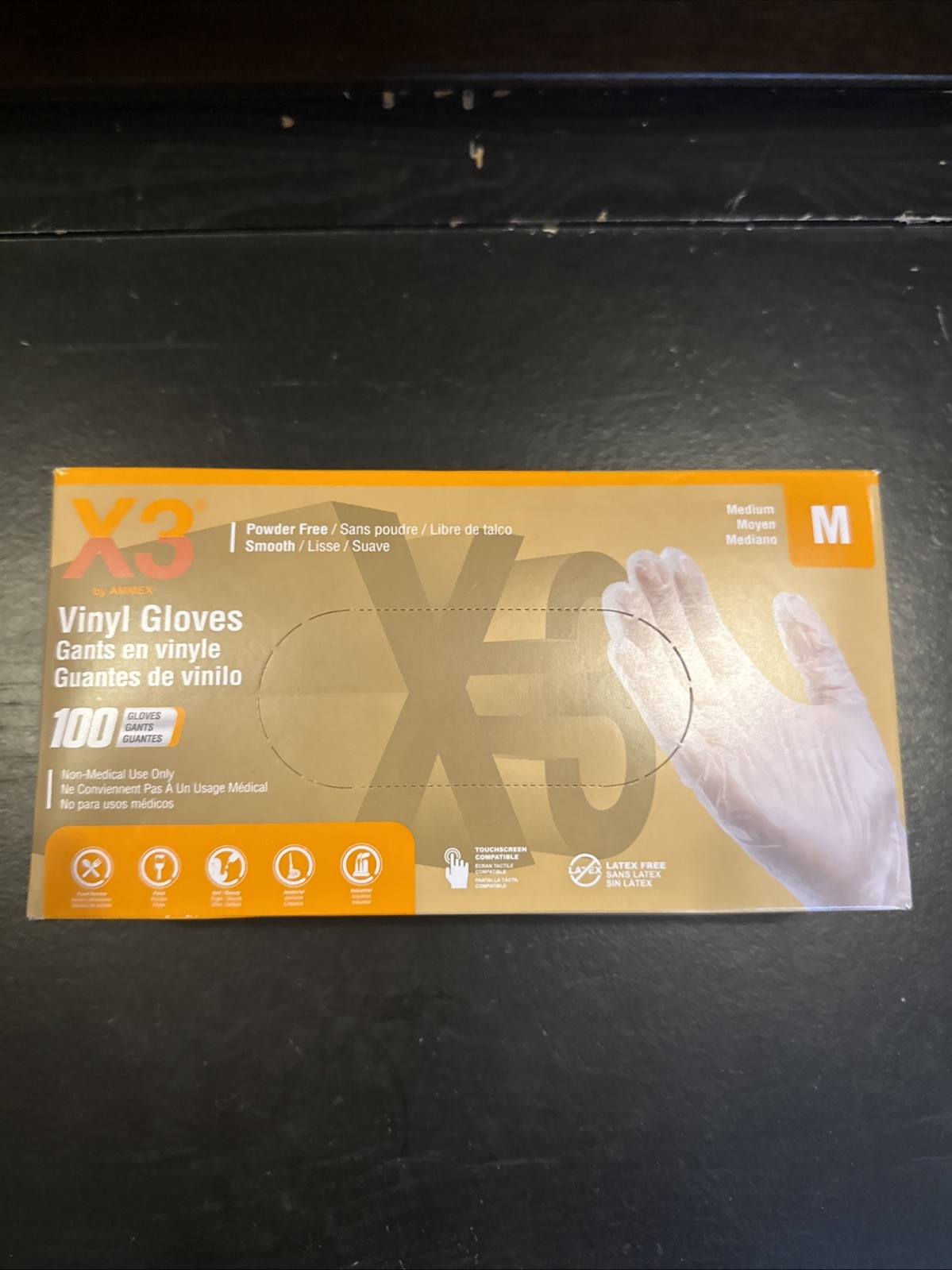 Ammex Vinyl Gloves X3 Powder Free Latex Free Medium 100 Count Box