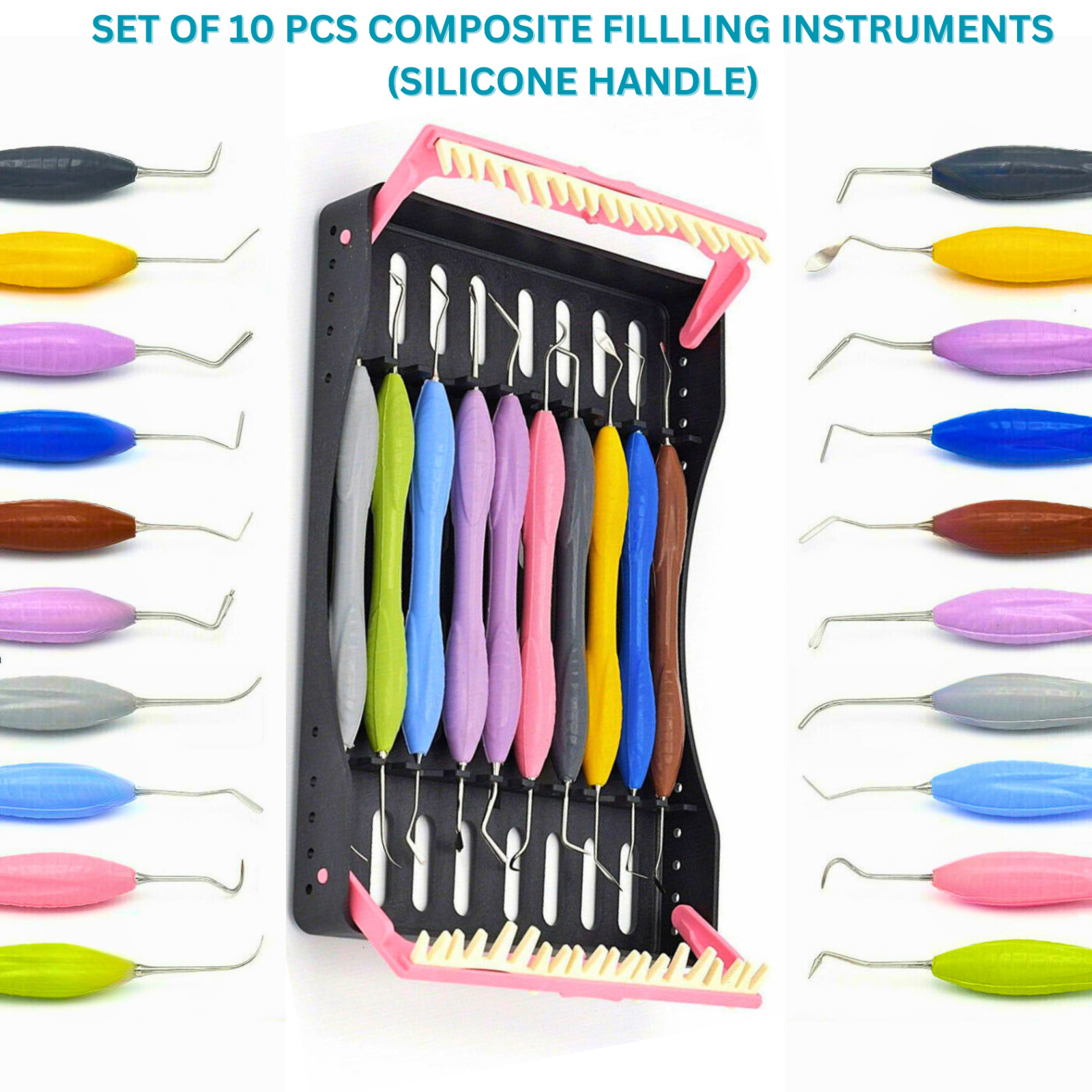 10 PCS Dental Composite Filling Instruments set Silicone Handle LM Art Kit