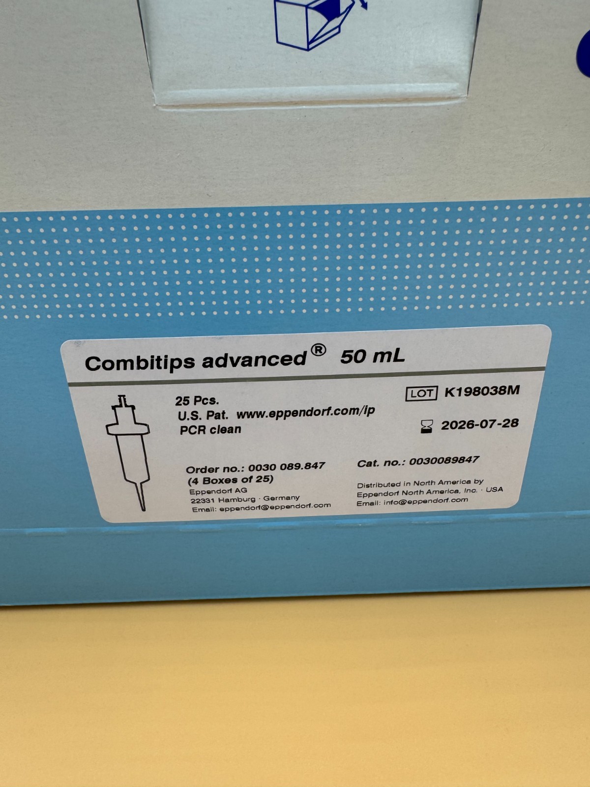 Eppendorf Combitips® Advanced 50 mL – PCR Clean – 25/Box – Exp 07/2026 (New)