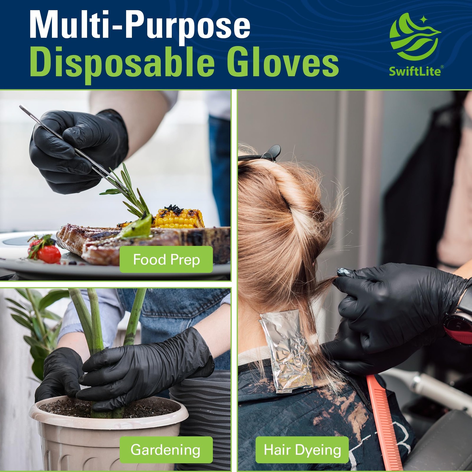 SWIFTLITE Nitrile Gloves, Disposable Black X-Large, 12-black(x-large 1000)