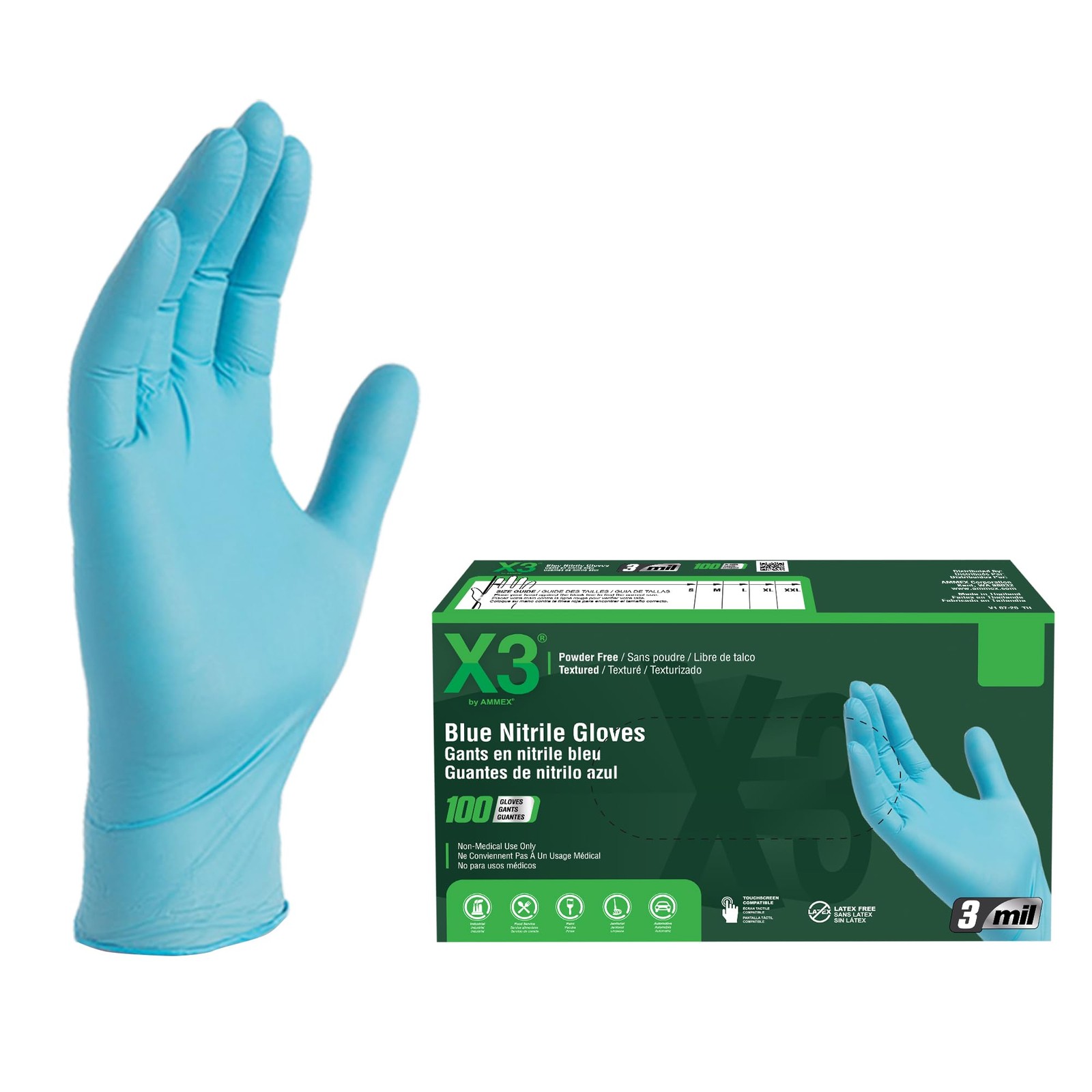 100 Pack Blue Nitrile Gloves 2X Large Latex Free Protective Gloves 3 Mil