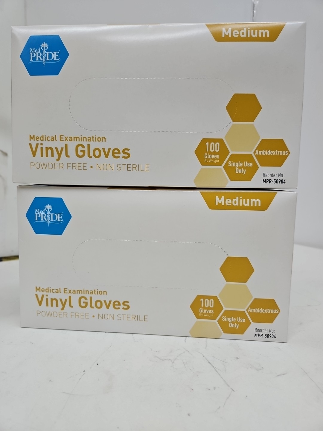 2 Medium Size Vinyl Examination Gloves Latex Free Rubber 100 CT Each Medpride