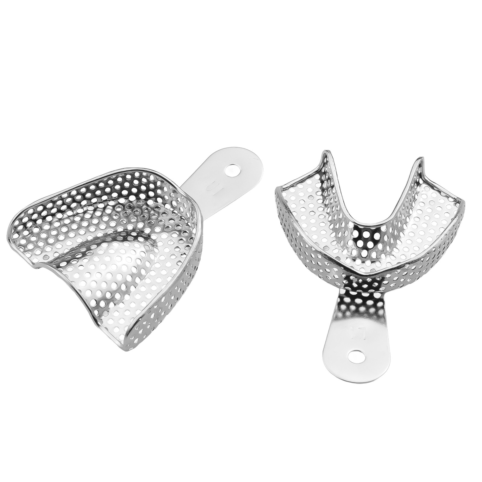 2Pcs Dental Upper Lower Teeth Trays Stainless Steel Impression Trays Small Size