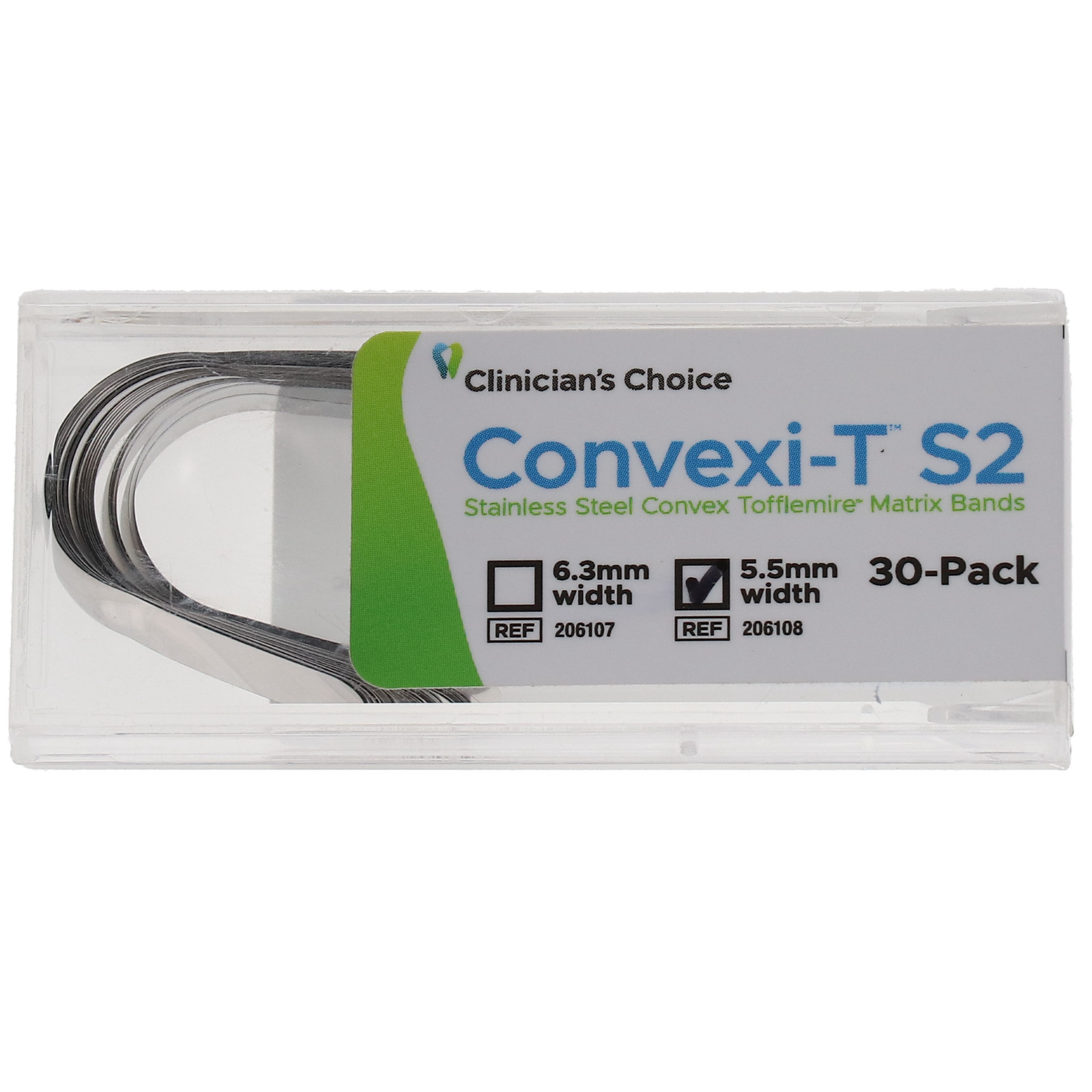 Clinician’s Choice 206108 Convexi-T S2 Convex Tofflemire Bands 55mm 30/Pk