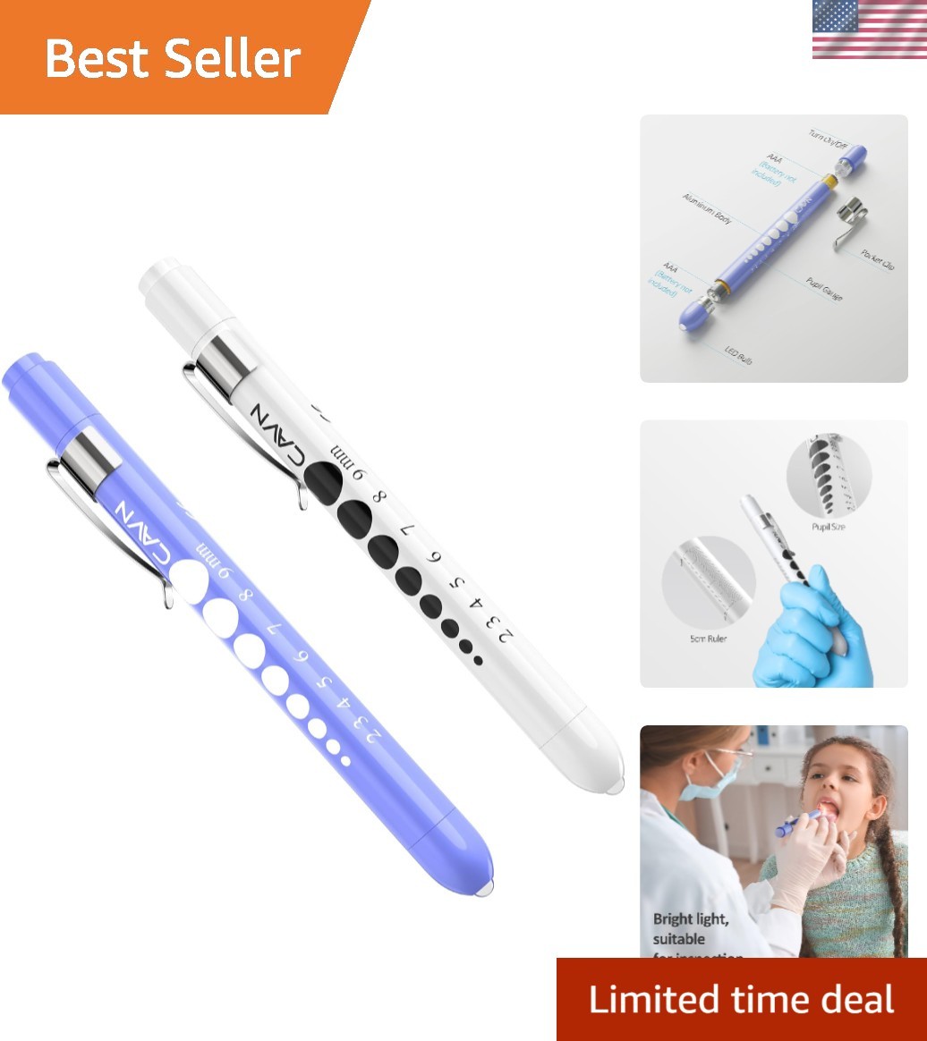 2-Piece LED Penlight with Pupil Gauge for Nurses and Doctors – Durable & Compact