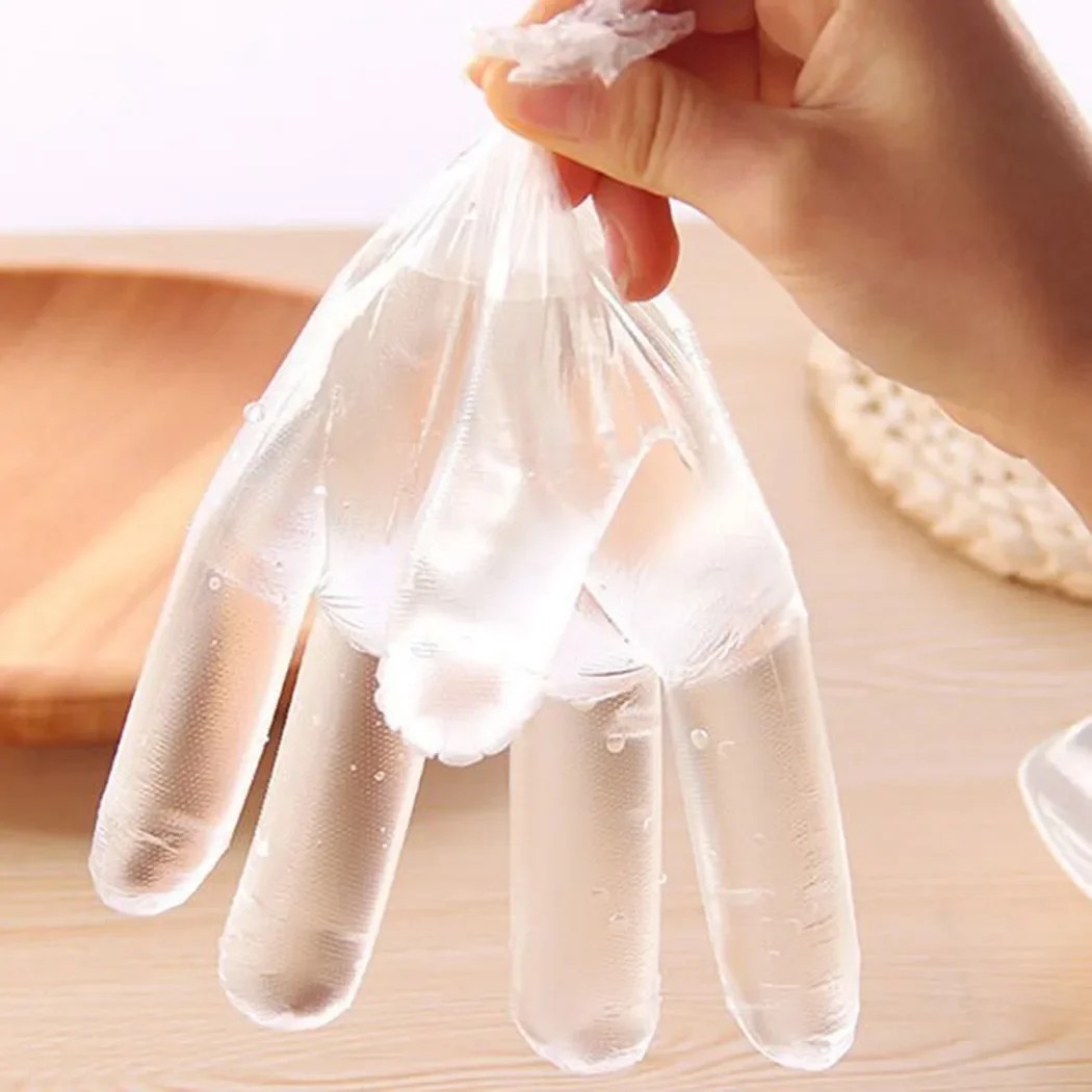 100 Pcs Clear Disposable Plastic Gloves Food Grade Handling Prep Cooking Cleanin