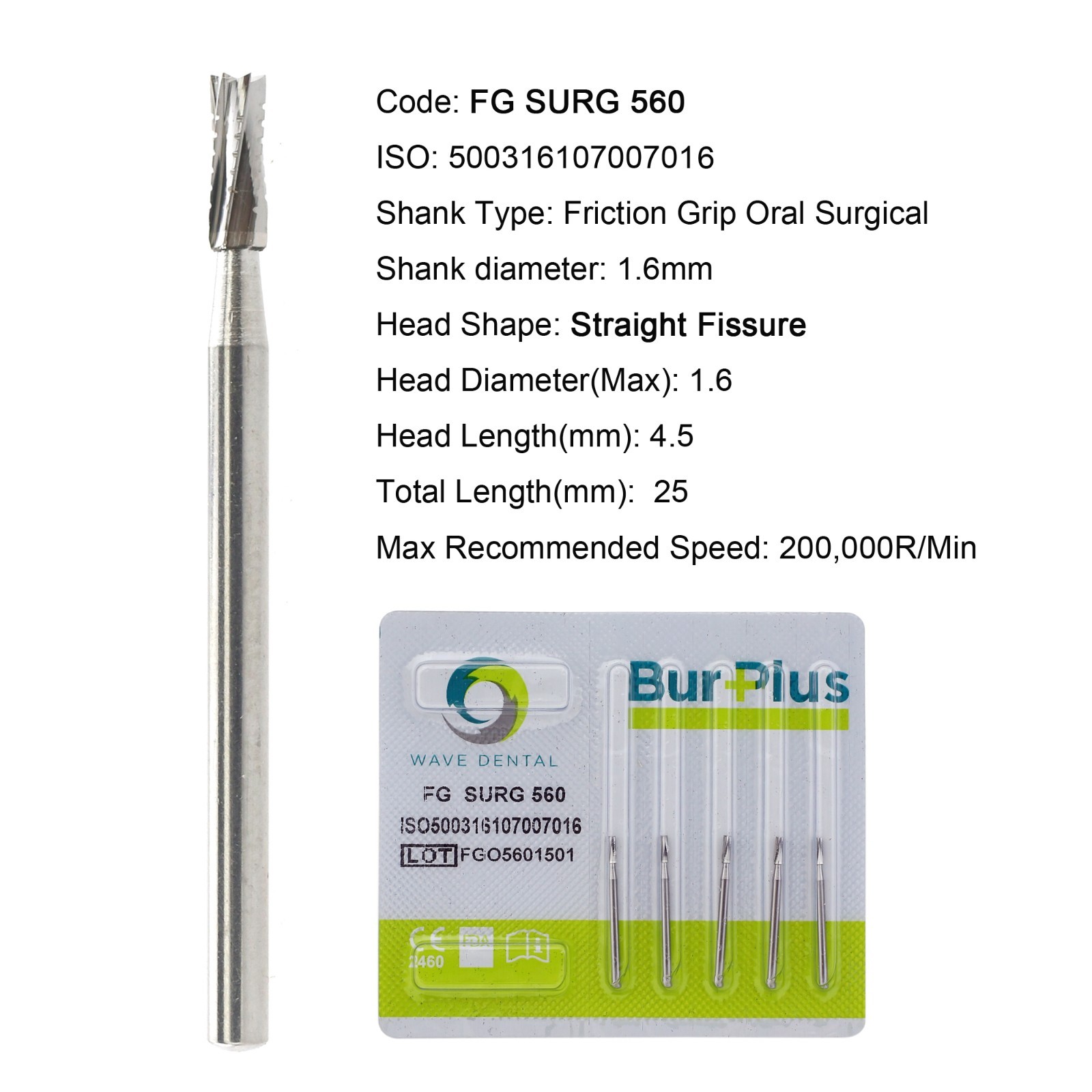 Wave Dental Surgical Burs Carbide FG SURG 560 25mm Length for High Speed FGOS