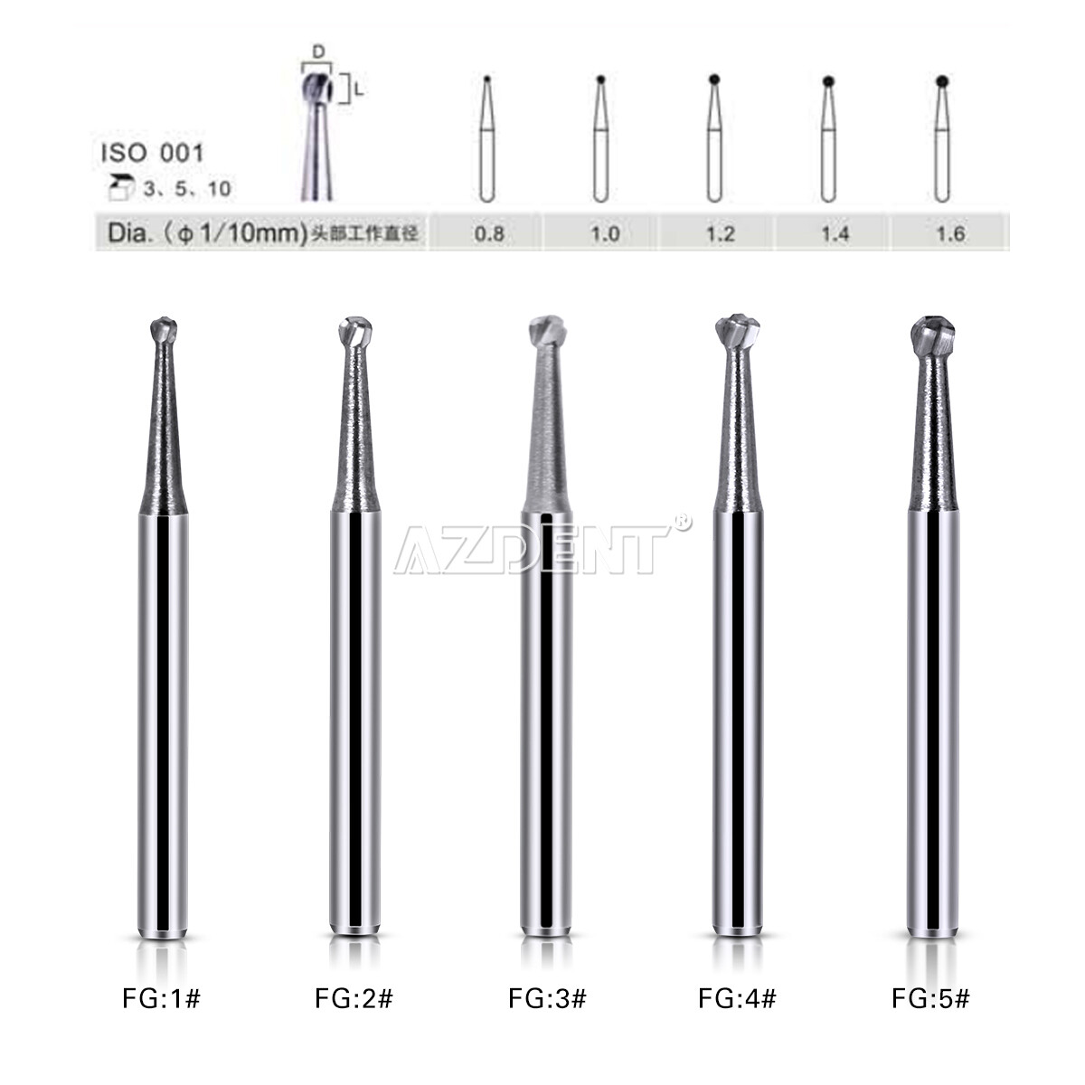 AZDENT Dental Surgical Tungsten Carbide FG Burs/Endo Burs F High Speed Handpiece