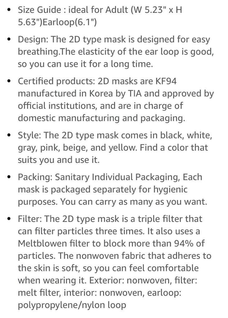 5 Pcs BOTN KF94 Protective Face Mask Adult Made in Korea KFDA Approved Pink Lg