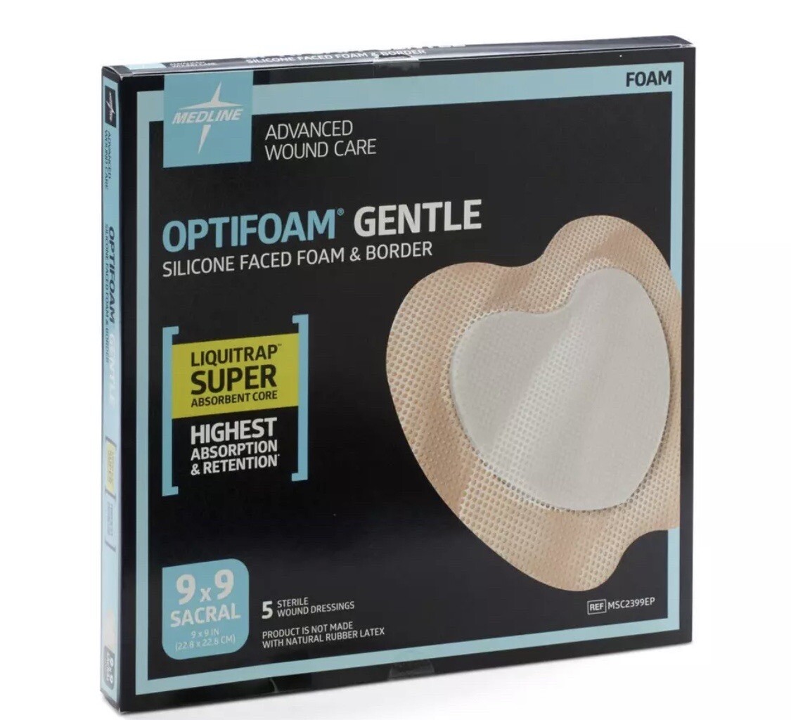 Optifoam Gentle Silicone-Faced 5-Layered Foam Dressing, 9″ x 9″, Sacrum (QTY: 5)