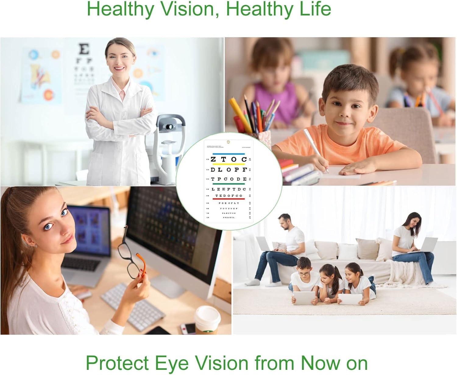 Eye Chart, Upgraded Snellen Eye Chart for Eye Exams 10 Feet, 14×8 Inches Plastic