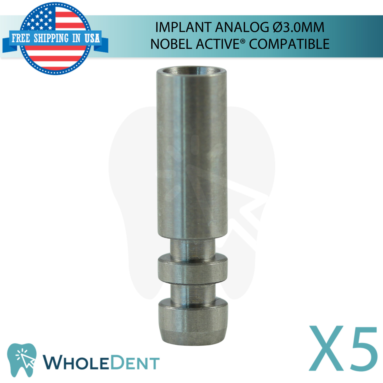 5x Dental Fixture Analog Ø3.0mm Nobel Active® Compatible Conical Connection Hex