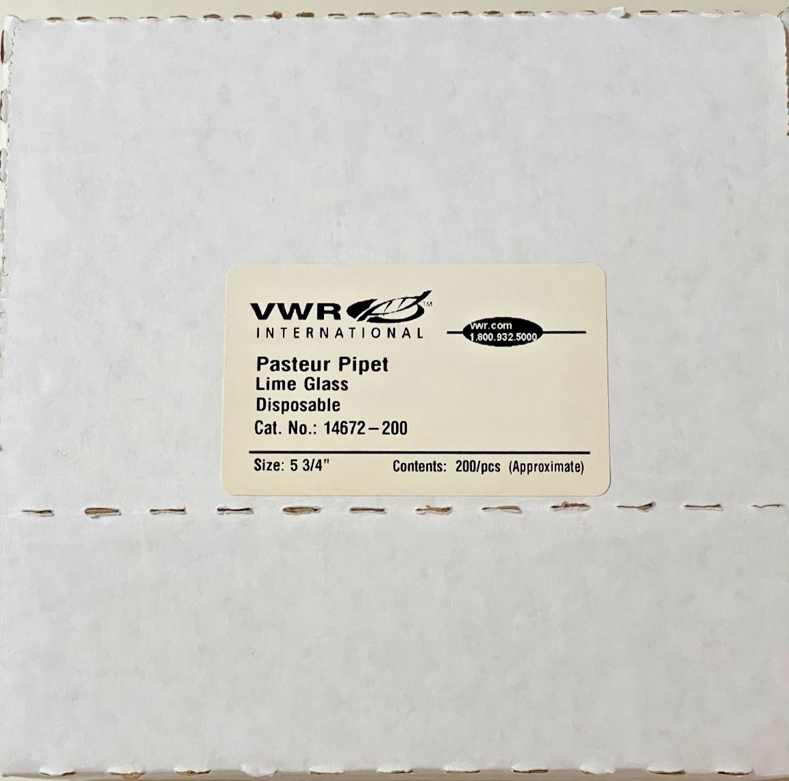 VWR 14672-200 Disposable Pasteur Pipet Lime Glass, Size 5 3/4 – 200/BX