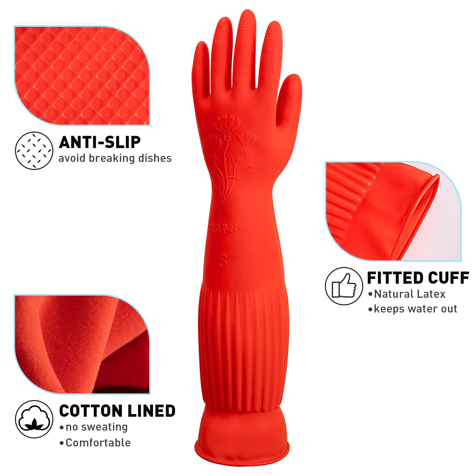 ThxToms Rubber Dishwashing Gloves, 2~Pair, Fleece~Lined, Waterproof, Large