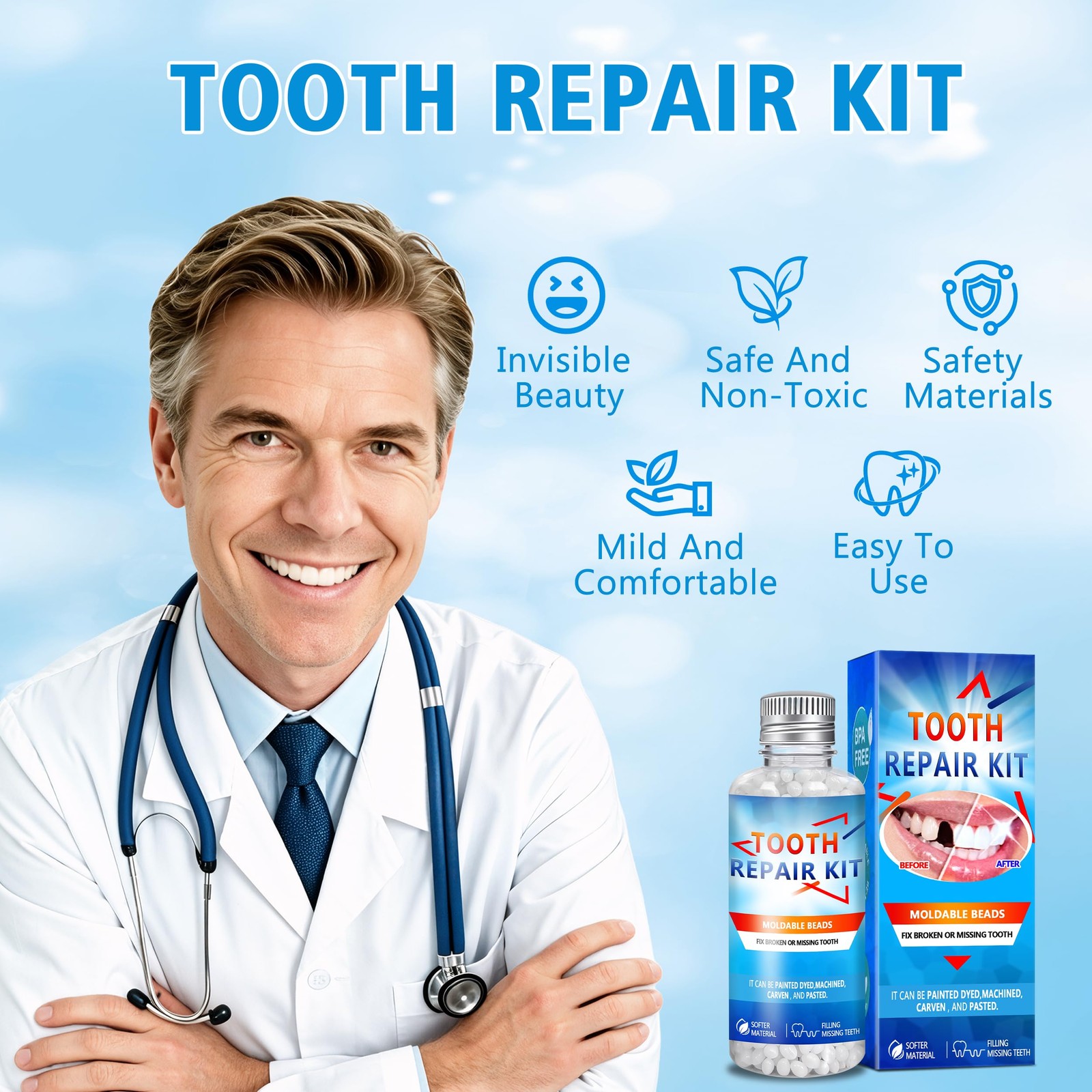 Tooth Repair Kit, Moldable False Teeth Beads, DIY Temporary 30ML, Off White