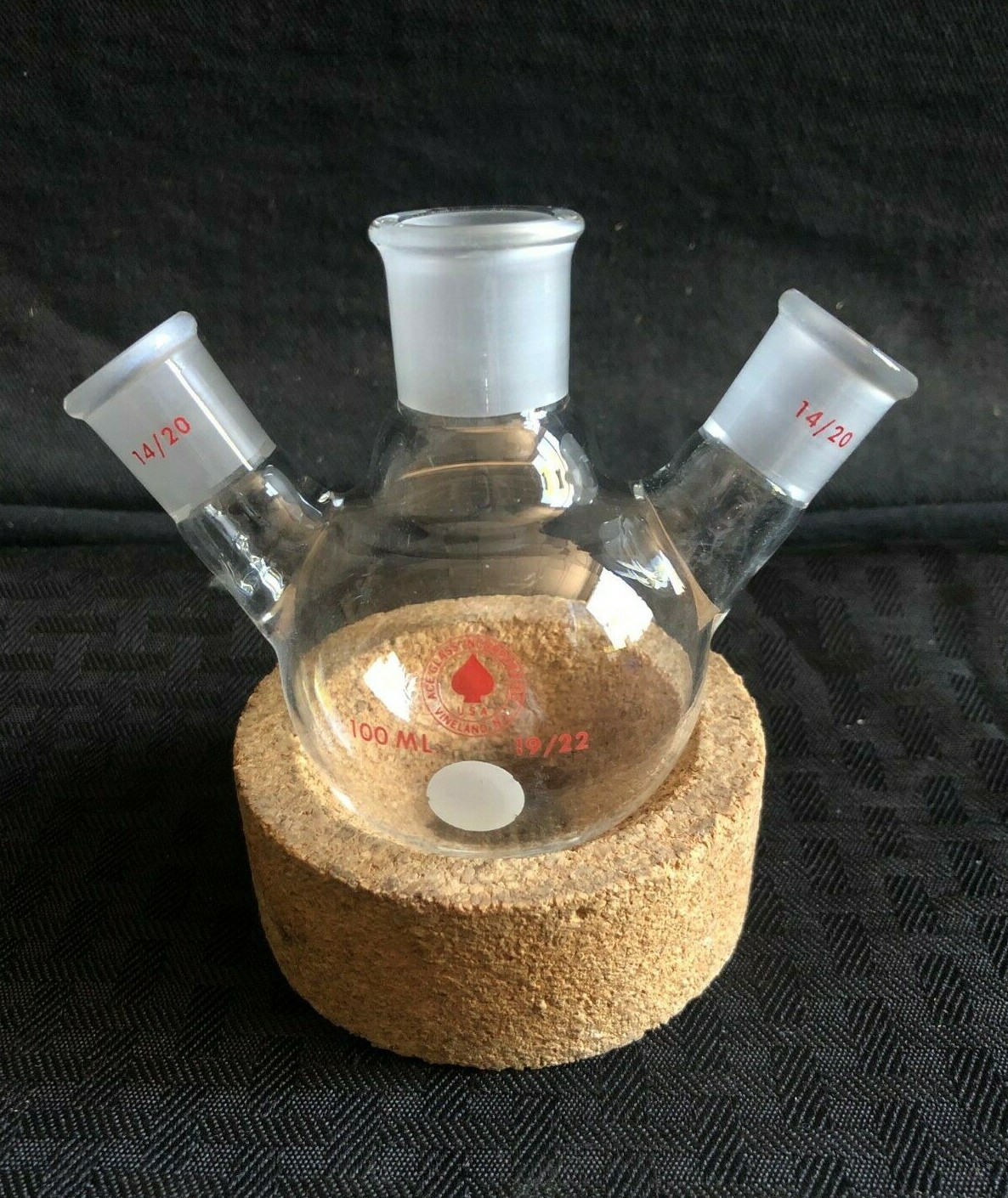 Ace Glass 100mL 3-Neck Round Bottom Flask, 19/22 Center 14/20 Sides 9466-10
