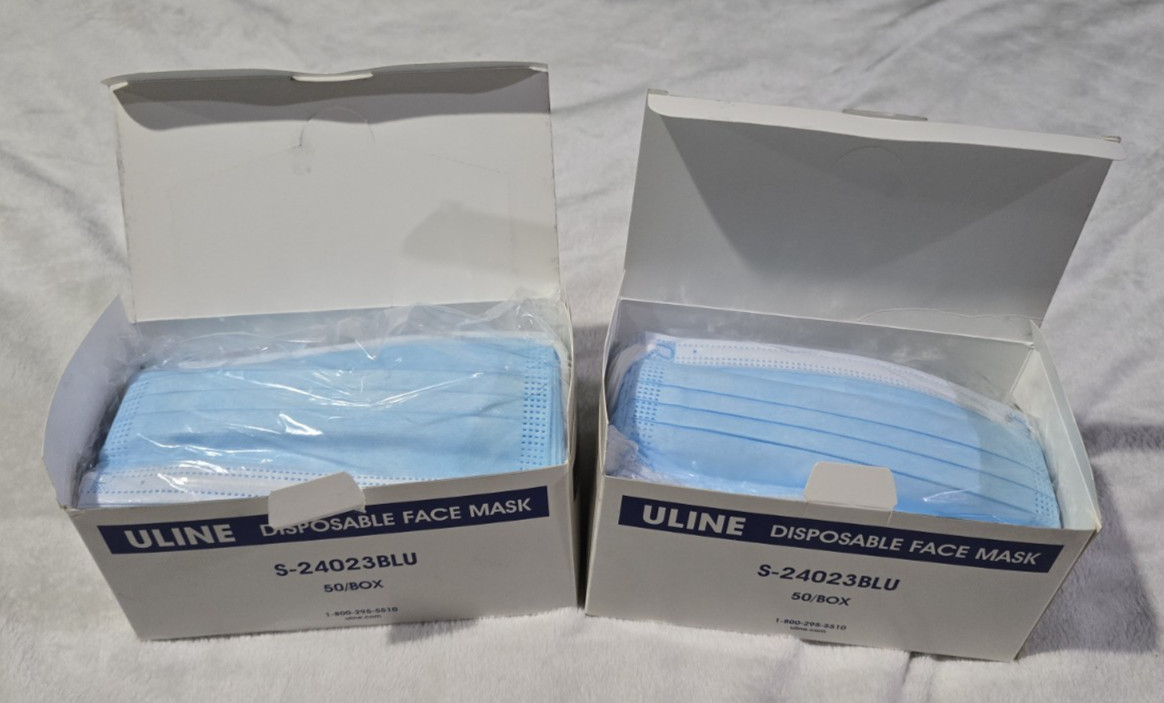 Uline Disposable Face Masks 100 Count Blue S-24023BLU Loop Behind Ear Breathable
