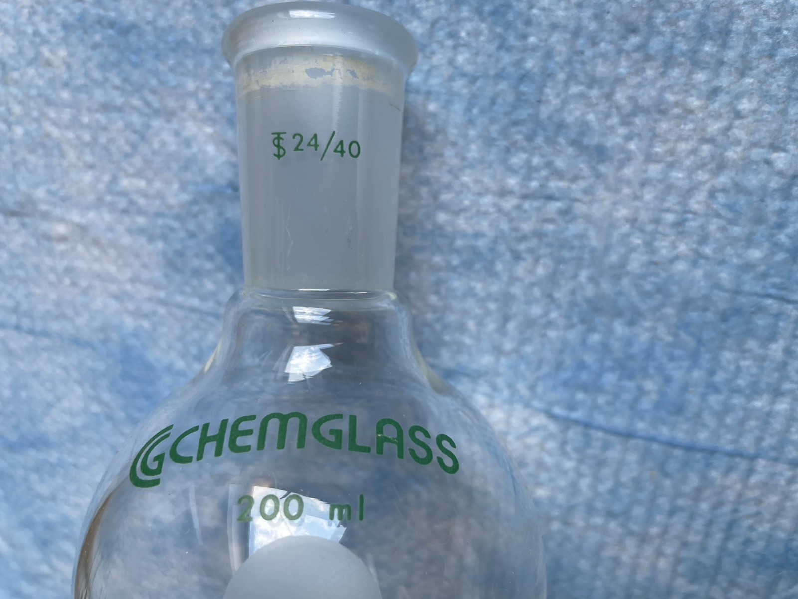 CHEMGLASS 200mL Single Neck Round Bottom Flask 24/40 Outer Joint CG-1506-14