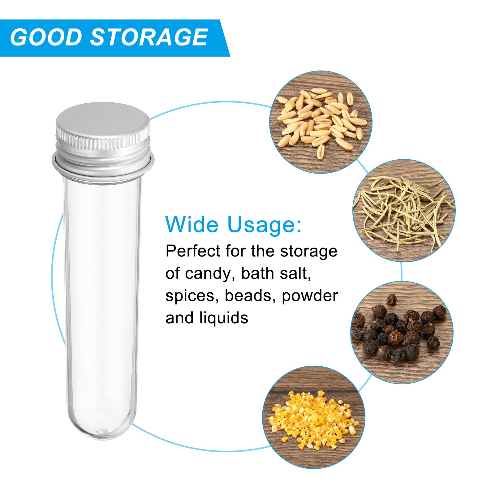 30ml Plastic Test Tubes with Screw Caps, 6Pcs 109x24mm Tubes, Silver Tone