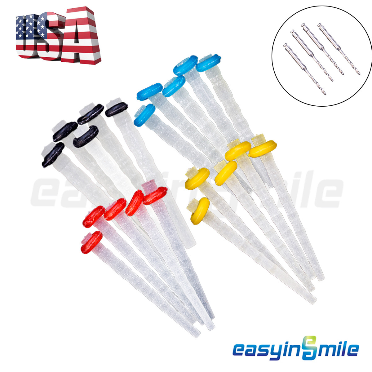 20Pc Dental Endo Fiber Posts Quartz root canal pins Resin Glass Screw Pile Posts