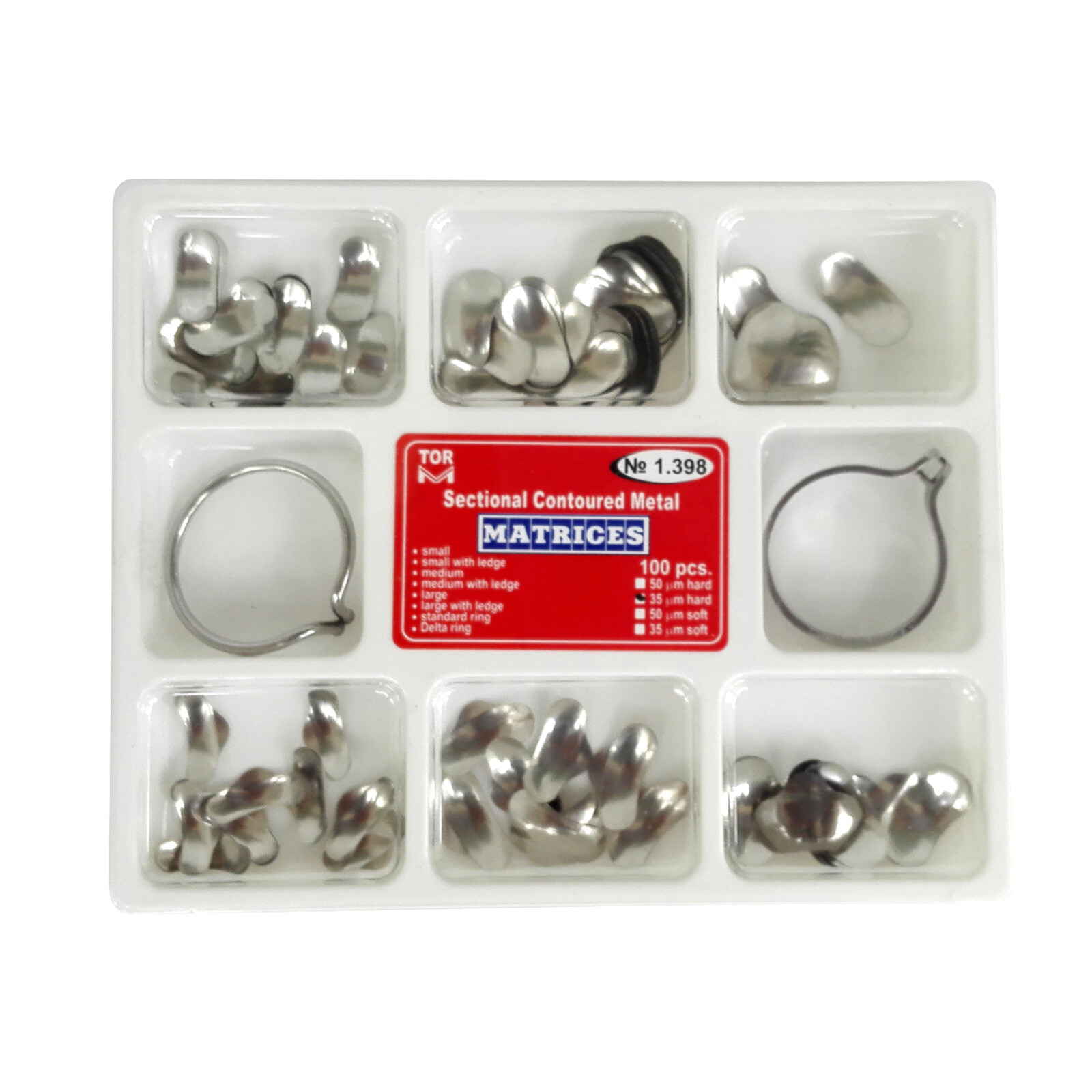 TOR VM 100Pcs/Set Dental Matrix Bands Sectional Contoured Matrices Wedges 1.398